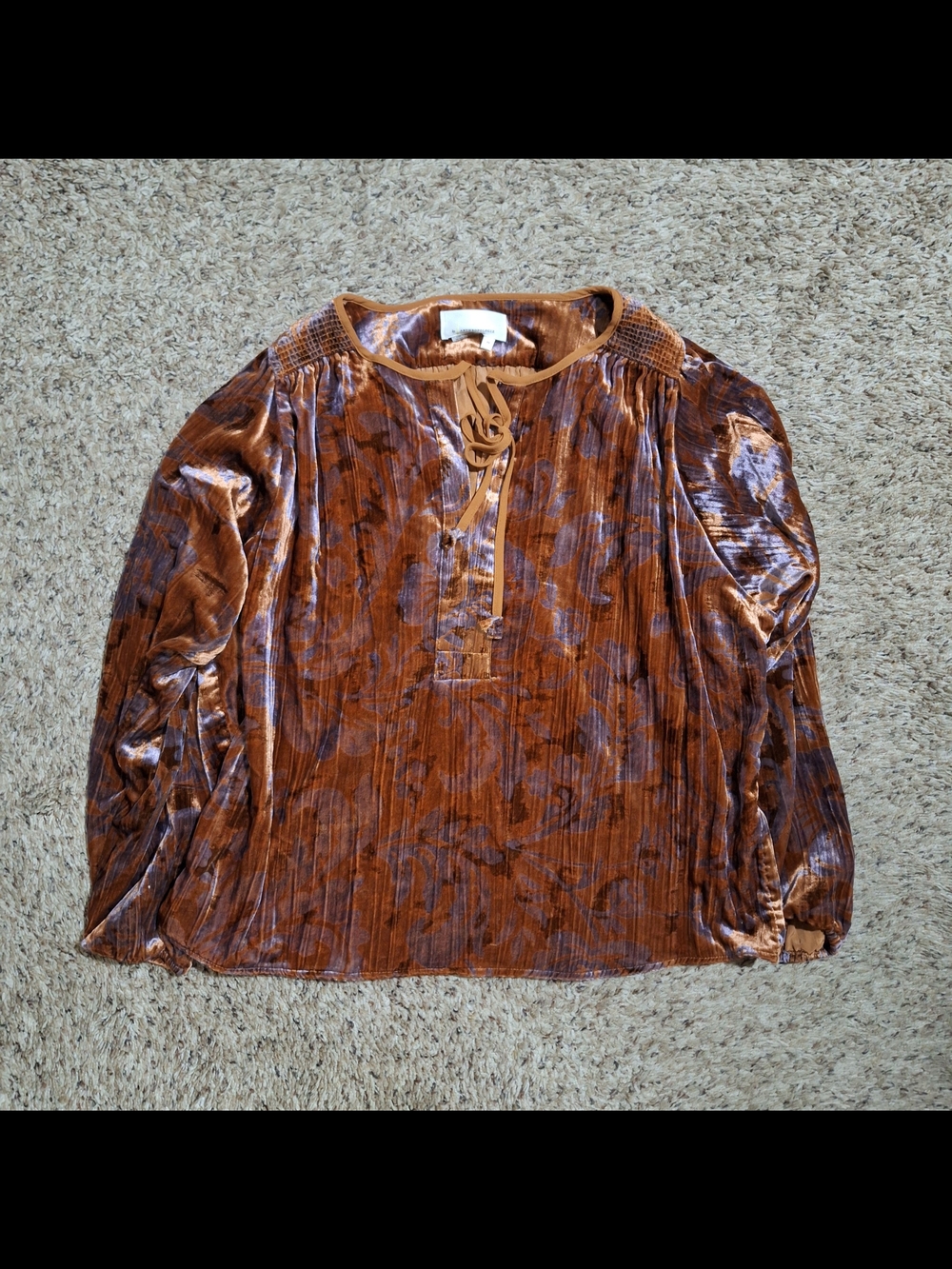Anthropologie Faustine Velvet Floral Boho Peasant Tunic Blouse Size XS